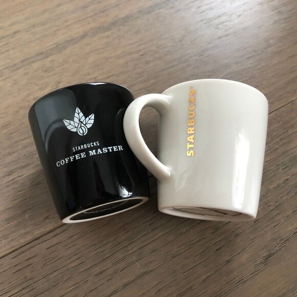 Starbucks 2004 Coffee Master + 2015 Peace Ceramic 3 oz Expresso Cups Wht Black - Picture 5 of 7